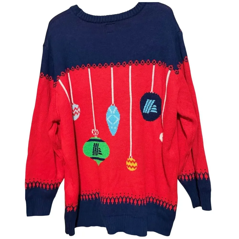 Aldi Gear Unisex Christmas 2023 Red Sweater Blue Rim Branded Ornaments Size XXL